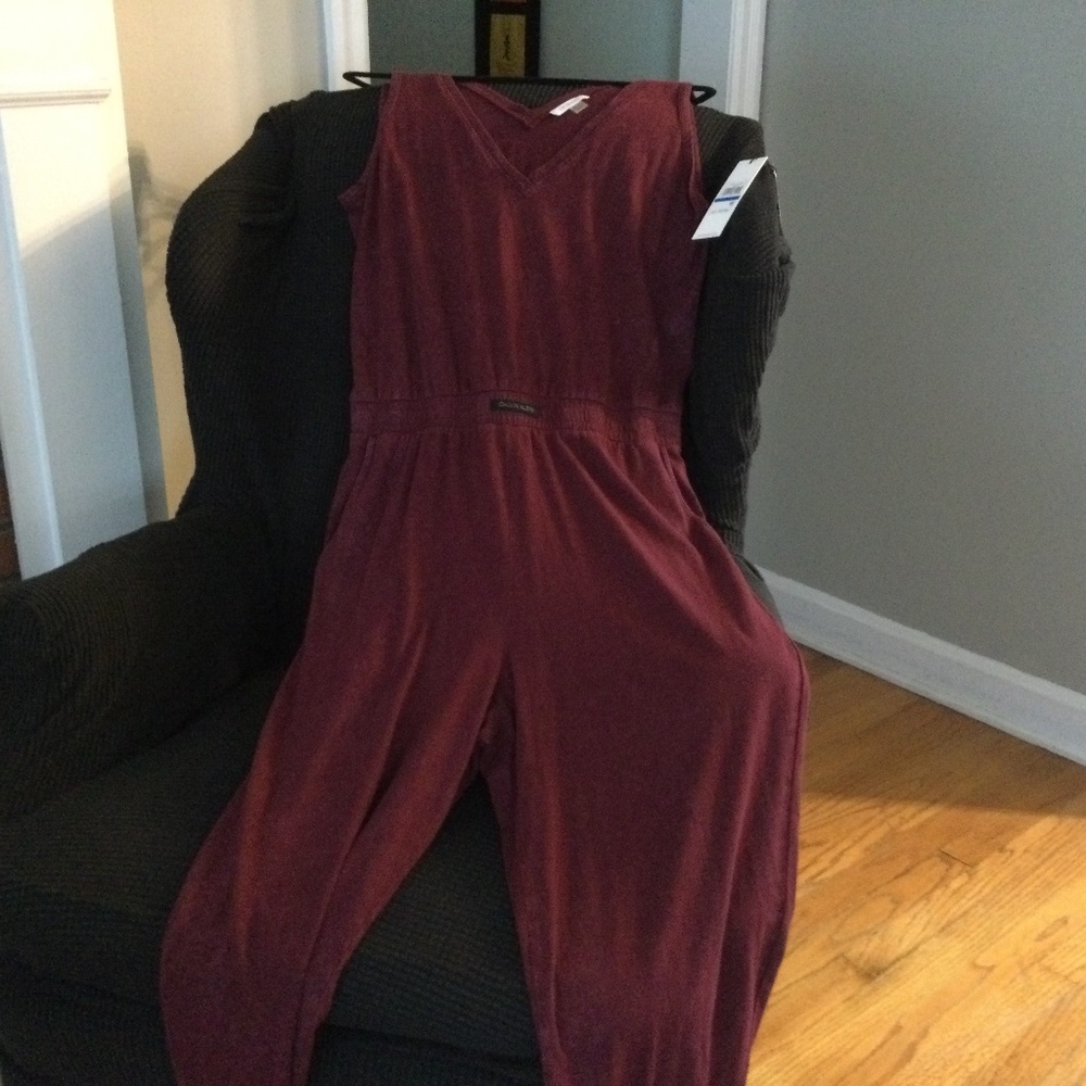 Calvin Klein Burgundy Cotton V-Neck Jumpsuit, NWT